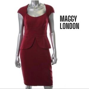 Maggy London Petites NEW Red Chianti Wine Peplum Short Cap Sleeve Dress, 12P
